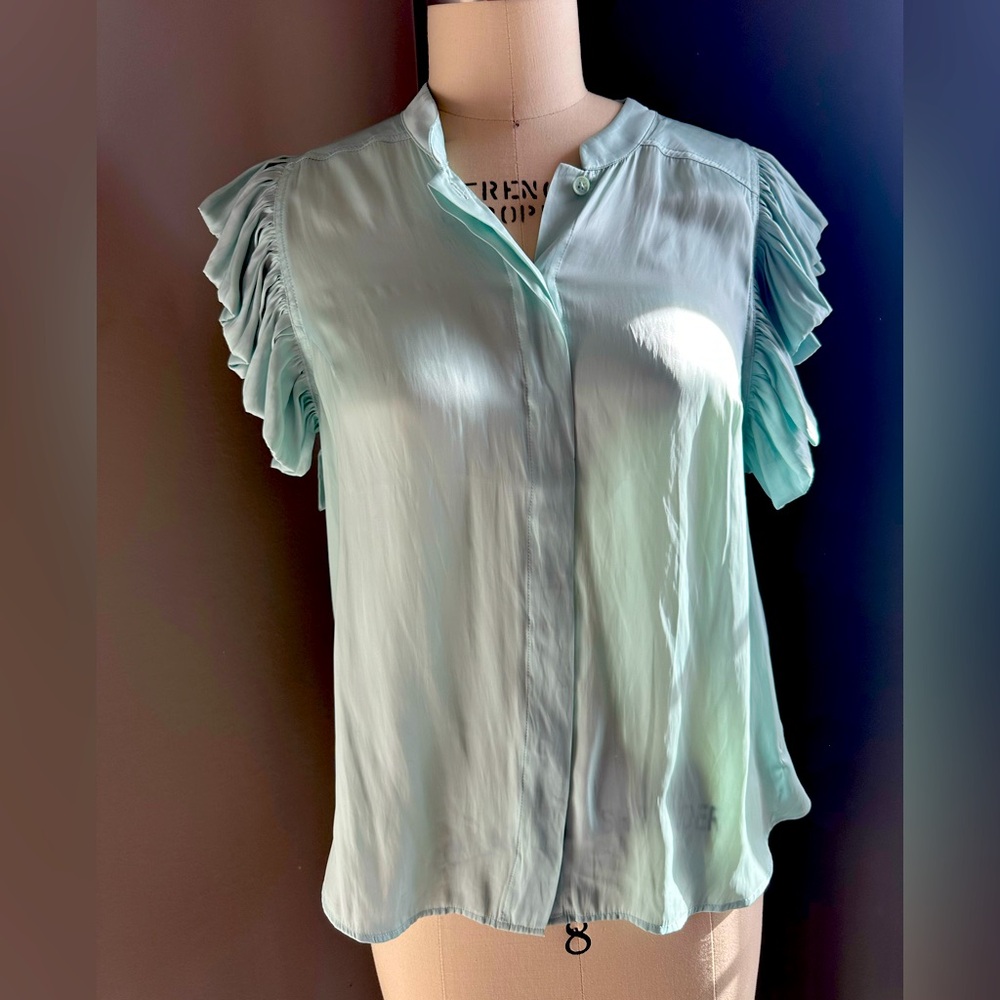 Zadig & Voltaire Tiza Ruffled Sleeve Top, Celadon, New With Tags, Medium